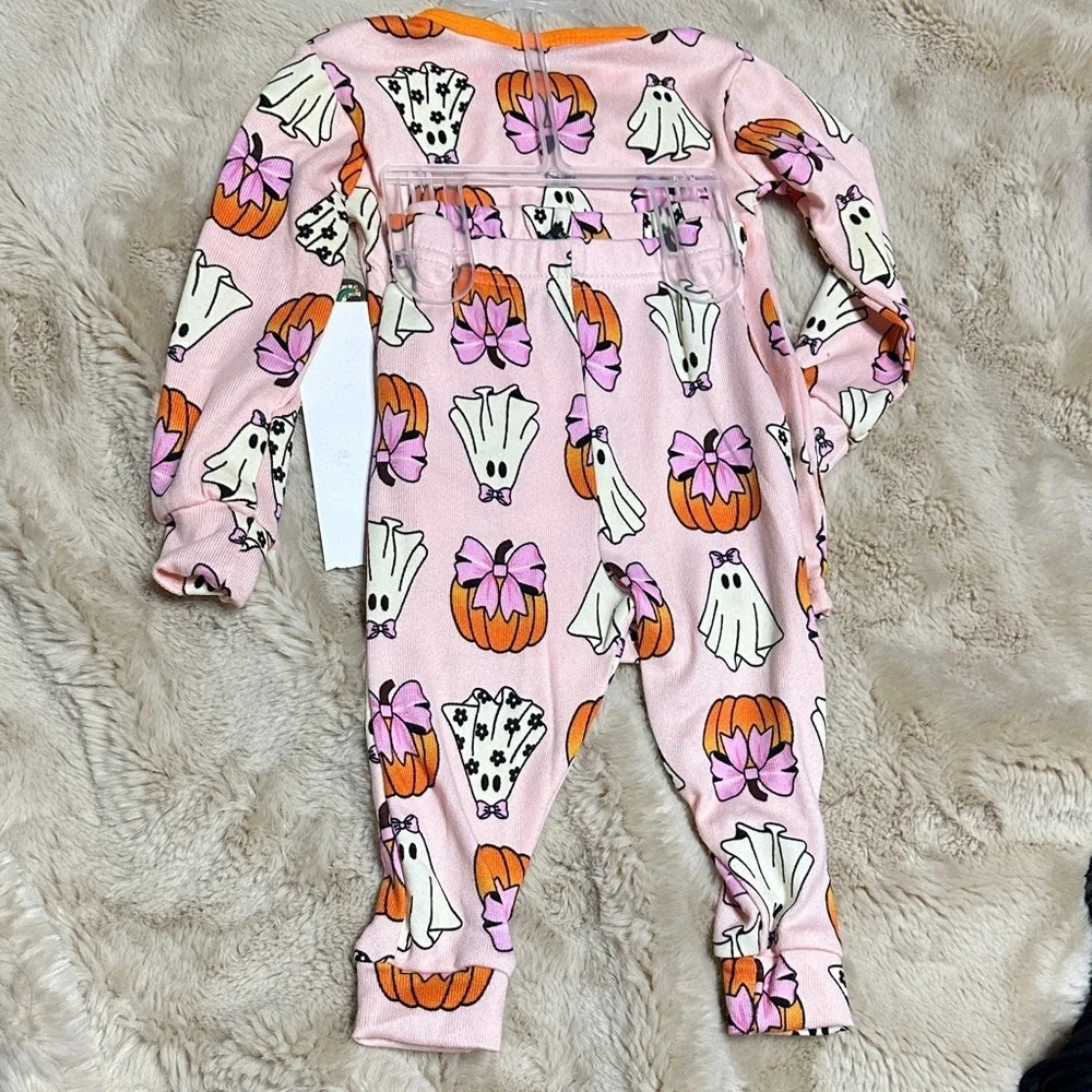 NEW PJ’s & Pumpkins Pink Glow in the Dark Halloween Ghosts & Pumpkins & bows Set